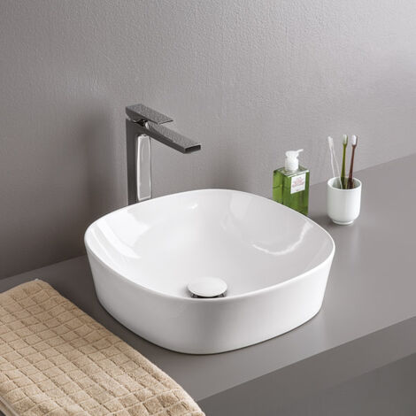 Lavabo Ghost appoggio cm. 42 salvaspazio senza foro in ceramica