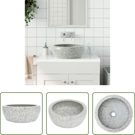 Lavabo grigio -  Lavabo da Appoggio Grigio Rotondo Φ41x14 cm Ceramica