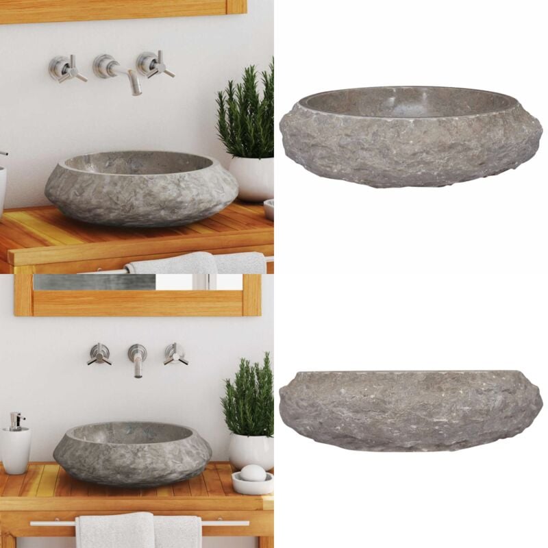 Vidaxl - Lavabo Gris Ø40x12 cm Marbre - Évier En Marbre - Lavabo En Marbre - Lavabo Design - Meuble De Salle De Bain - Décoration Salle De Bain