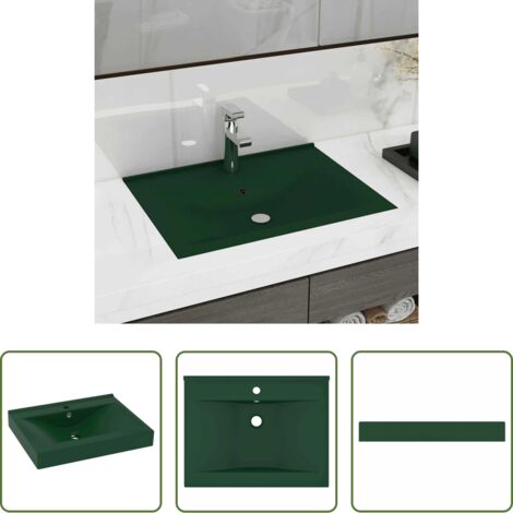 Lavabo in ceramica -  Lavabo con Foro Rubinetto Verde Scuro Opaco 60x46cm in Ceramica