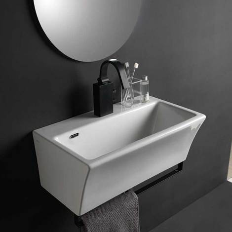 Lavabo Bagno Piccolo Misure.Lavabo In Ceramica Per Installazione Sospesa 50x35 Utile Per Bagni Piccoli Xilon Block 1653bk 1