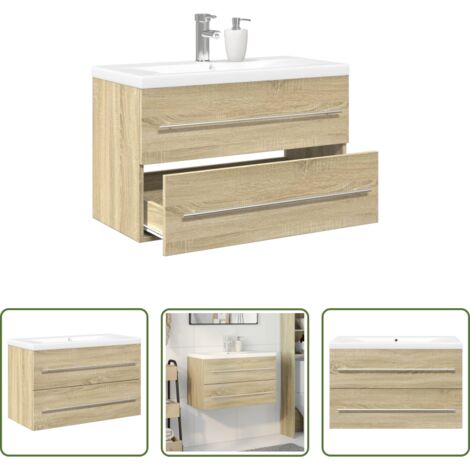 Lavabo in ceramica -  Set Mobili da Bagno 2 pz Rovere Sonoma in Legno Multistrato
