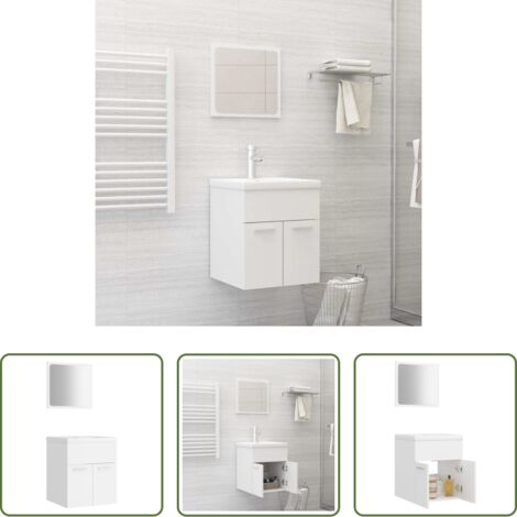 Lavabo in ceramica -  Set Mobili da Bagno Bianco in Legno Multistrato