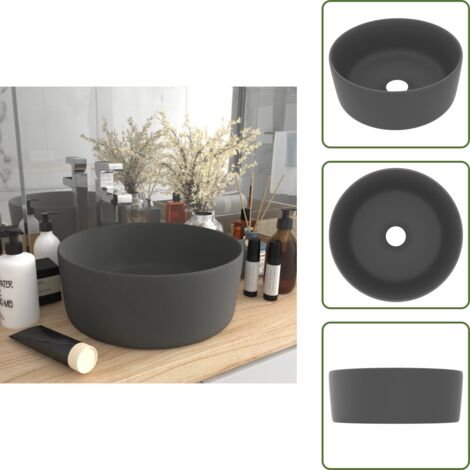 Lavabo in ceramica - vidaXL Lavandino Lusso Rotondo Grigio Scuro Opaco 40x15 cm in Ceramica - Lavabo opaco