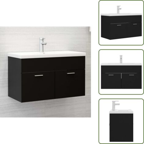 Lavabo in ceramica - vidaXL Mobile con Lavabo Integrato Nero in Legno Multistrato - Mobile con lavabo