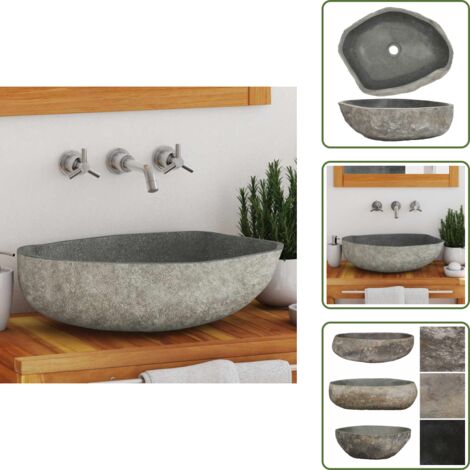 Lavabo in pietra - vidaXL Lavandino in Pietra di Fiume Ovale (45-53)x(34-41) cm -