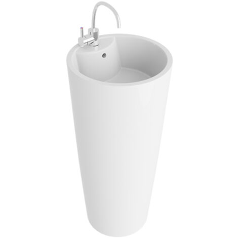 Lavabo indépendant LAVITA  Vasque autoportante élégante  Produit en porcelaine de haute qualité ronde  40x40x83,5 cm  Blanc brillant