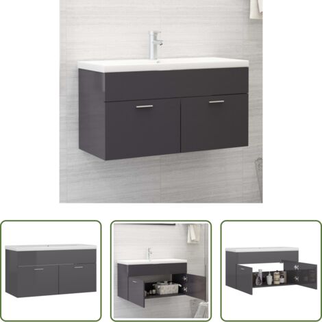 Lavabo integrato -  Mobile Bagno con Lavabo Integrato Grigio Lucido in Truciolato