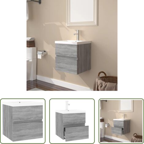 Lavabo integrato -  Mobile Bagno e Lavabo Integrato Grigio Sonoma Legno Multistrato