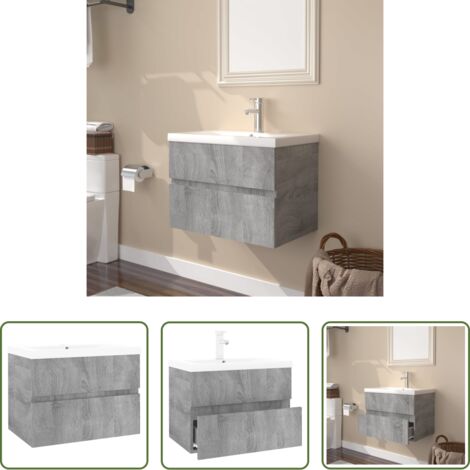 Lavabo integrato -  Mobile Bagno e Lavabo Integrato Grigio Sonoma Legno Multistrato
