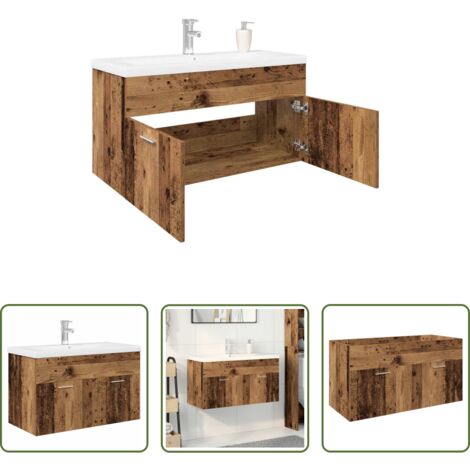 Lavabo integrato -  Mobile Bagno Lavabo Integrato Legno Antico in Legno Multistrato