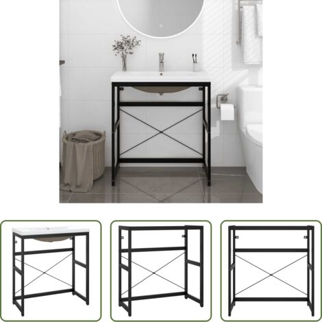 Lavabo integrato -  Telaio per Lavabo da Bagno con Lavabo Integrato Nero in Ferro