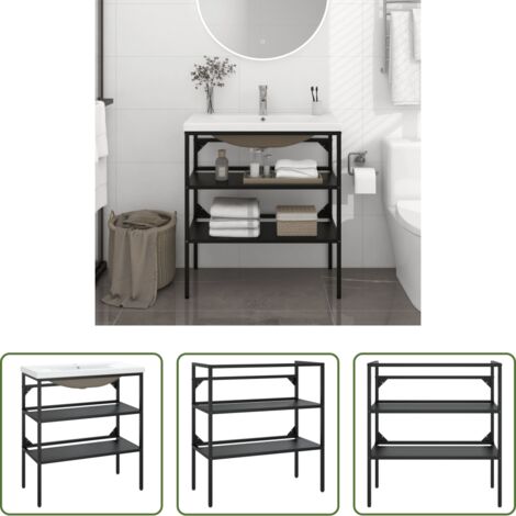 Lavabo integrato -  Telaio per Lavabo da Bagno con Lavabo Integrato Nero in Ferro