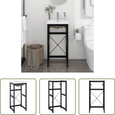 Lavabo integrato -  Telaio per Lavabo da Bagno con Lavabo Integrato Nero in Ferro