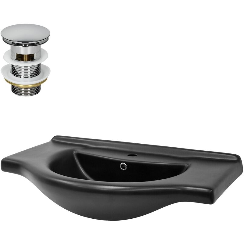 Ml-design - Lavabo en Céramique Noir Mat 87x50,5x22,5 cm avec Bouchon de Vidange 1 1/4' Universelle, Trop-Plein et Trou pour Robinet Inclus, Vasque à