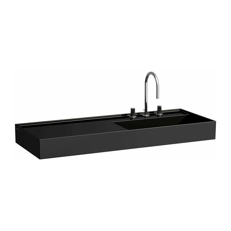 

Lavabo KARTELL 1200 x 460 mm, balda a la izquierda sin rebosadero, versión 1 orificio para grifería negro LAUFEN