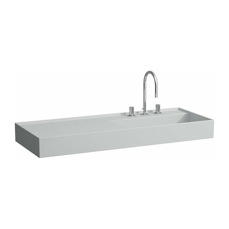 

Lavabo KARTELL 1200 x 460 mm, balda izquierda sin rebosadero, sin orificio para grifería gris LAUFEN