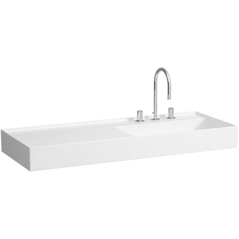 Lavabo KARTELL 1200 x 460 mm, balda izquierda sin rebosadero, versión 1 grifo blanco LCC LAUFEN
