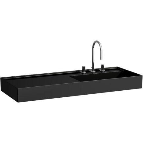 Lavabo KARTELL 1200 x 460 mm, balda izquierda sin rebosadero, versión 3 grifos negro LAUFEN