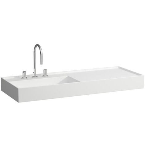 Lavabo KARTELL 1200 x 460 mm, étagère à droite sans trop-plein, 2 trous pour robinetterie en blanc LAUFEN