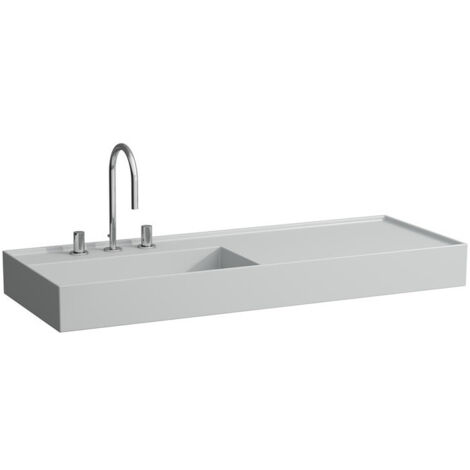 Lavabo KARTELL 1200 x 460 mm, étagère à droite sans trop-plein, 3 trous de robinetterie design gris LAUFEN
