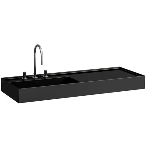 Lavabo KARTELL 1200 x 460 mm, étagère à droite sans trop-plein, version 3 trous robinet noir LAUFEN