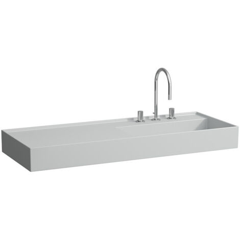 Lavabo KARTELL 1200 x 460 mm, étagère à gauche sans trop-plein, 3 trous de robinetterie design gris LAUFEN