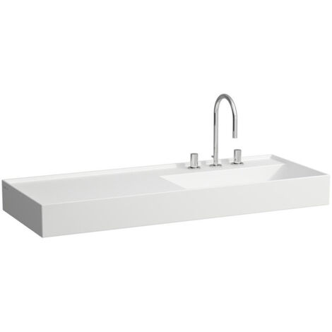 Lavabo KARTELL 1200 x 460 mm, étagère à gauche sans trop-plein, sans trou pour robinetterie, blanc mat LAUFEN