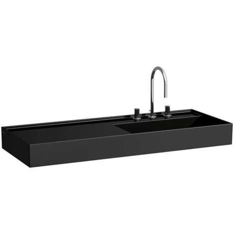 Lavabo KARTELL 1200 x 460 mm, étagère à gauche sans trop-plein, version 1 trou de robinetterie noir LAUFEN