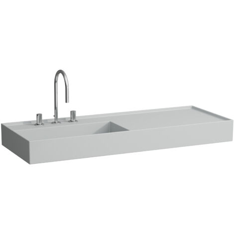 Lavabo KARTELL 1200 x 460 mm, mensola a destra senza troppopieno, rubinetto monoforo grigio LAUFEN