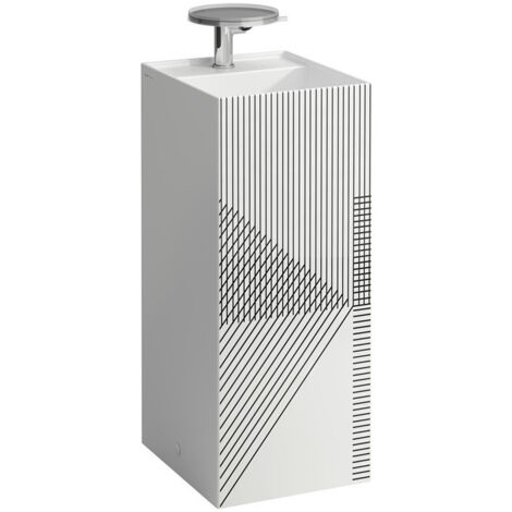 Lavabo KARTELL 375 x 435 x 900 mm, sur pied, sans couvercle, avec décor en maille de la ligne LAUFEN grise