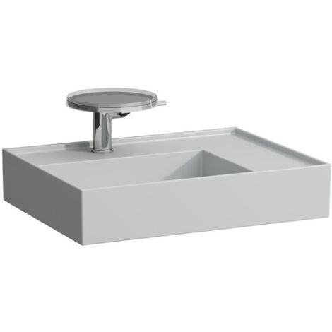 Lavabo KARTELL 600 x 460 mm, étagère à droite sans trop-plein, 3 trous de robinetterie design gris LAUFEN
