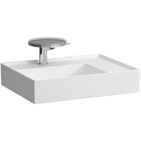 Lavabo KARTELL 600 x 460 mm, étagère à droite sans trop-plein, sans trou pour robinetterie, blanc mat LAUFEN