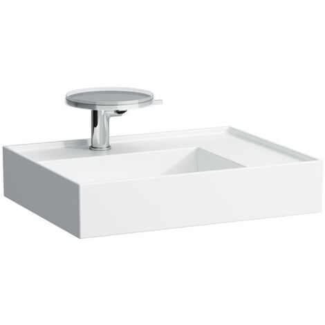 Lavabo KARTELL 600 x 460 mm, étagère à droite sans trop-plein, version 1 trou pour robinet blanc LCC LAUFEN
