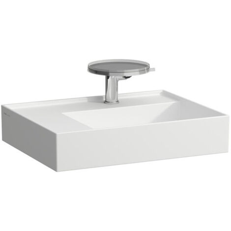 Lavabo KARTELL 600 x 460 mm, étagère à gauche sans trop-plein, finition 3 trous pour robinetterie blanc mat LAUFEN