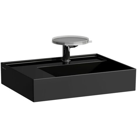 Lavabo KARTELL 600 x 460 mm, étagère à gauche sans trop-plein, version 3 trous robinet noir LAUFEN