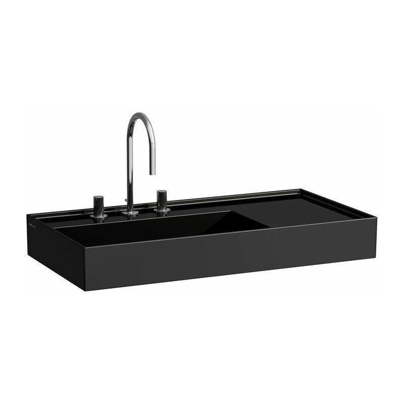 

Lavabo KARTELL 900 x 460 mm, balda derecha sin rebosadero, sin orificio para grifería negro LAUFEN