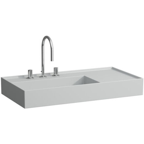 Lavabo KARTELL 900 x 460 mm, étagère à droite sans trop-plein, 1 trou pour robinetterie en gris LAUFEN