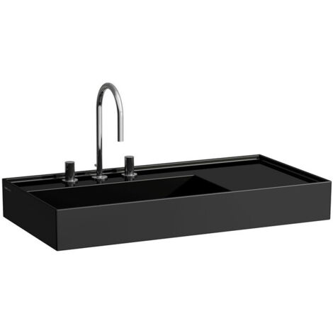 Lavabo KARTELL 900 x 460 mm, étagère à droite sans trop-plein, sans trou pour robinetterie noir LAUFEN