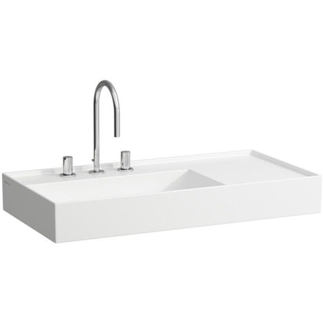 Lavabo KARTELL 900 x 460 mm, étagère à droite sans trop-plein, version 1 trou pour robinet blanc LCC LAUFEN