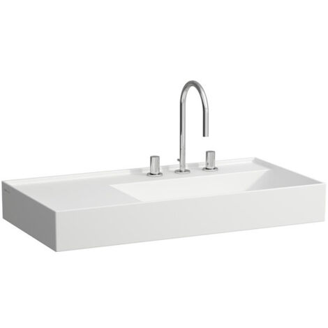 Lavabo KARTELL 900 x 460 mm, étagère à gauche sans trop-plein, 1 trou pour robinet finition blanc mat LAUFEN