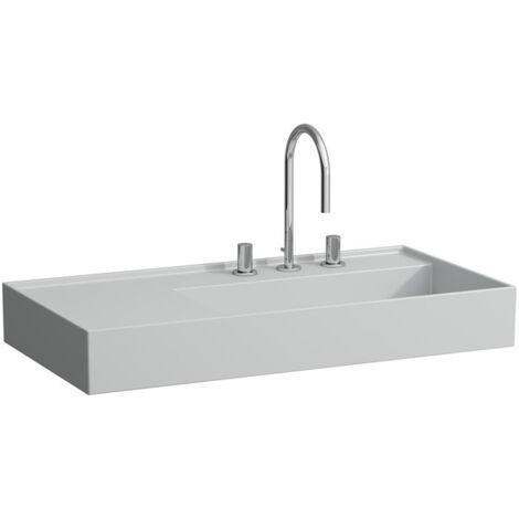 Lavabo KARTELL 900 x 460 mm, étagère à gauche sans trop-plein, 3 trous de robinetterie design gris LAUFEN