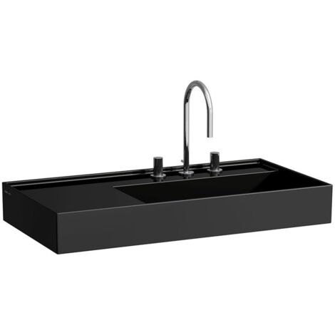 Lavabo KARTELL 900 x 460 mm, étagère à gauche sans trop-plein, sans trou pour robinetterie noir LAUFEN
