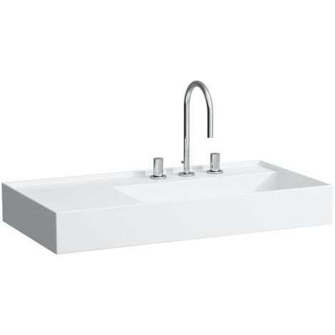 Lavabo KARTELL 900 x 460 mm, étagère à gauche sans trop-plein, version 1 trou pour robinet blanc LAUFEN