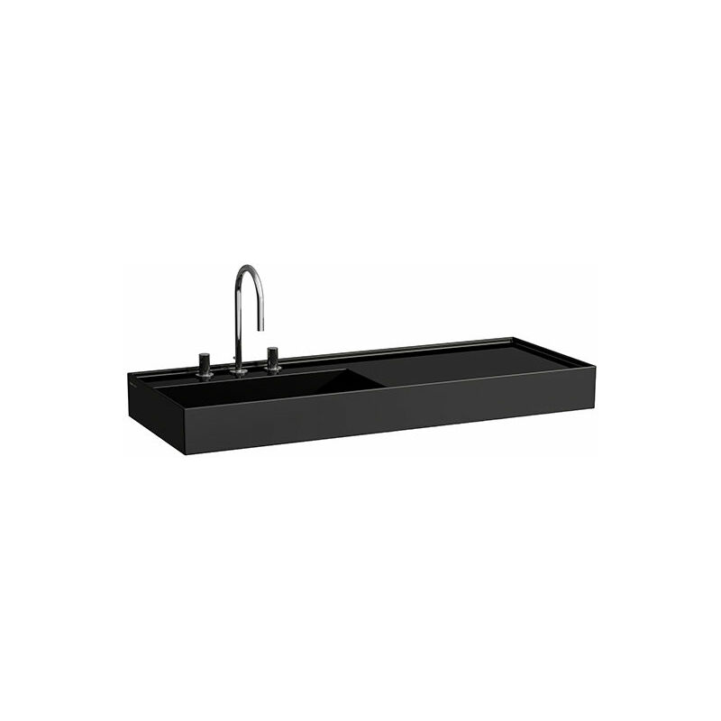 

Lavabo Kartell, en construcción, estantería a la derecha, 1 agujero para grifo, sin rebosadero, 1200x460, color: Negro brillante - H8133320201111