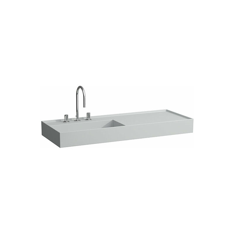 

Lavabo Kartell, en construcción, repisa a la derecha, 2 orificios para grifos, sin rebosadero, 1200x460, color: Gris mate - H8133327598151 - Laufen