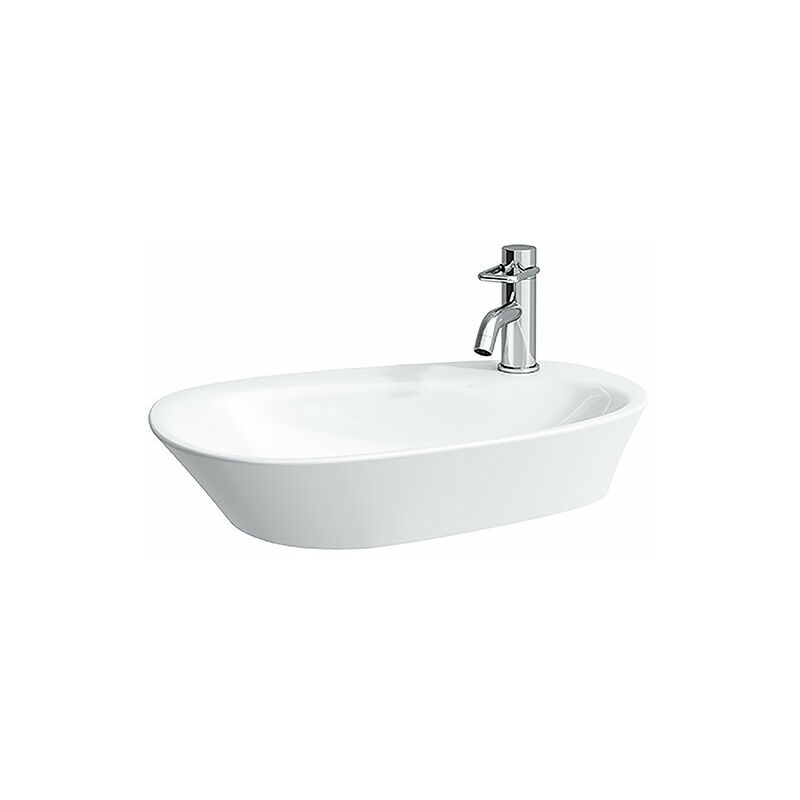 

Lavabo Palomba, sin agujero para grifo, con rebosadero, con banco para grifo, 600x400, color: Blanco - H8168030001091 - Laufen