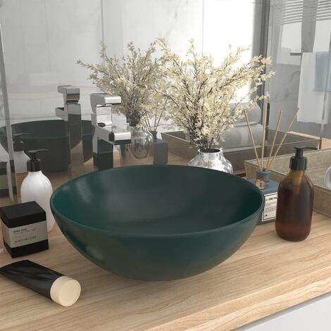 Lavabo/Lavamano de cuarto de baño redondo cerámica verde oscuro VHU87885 MaisonChic