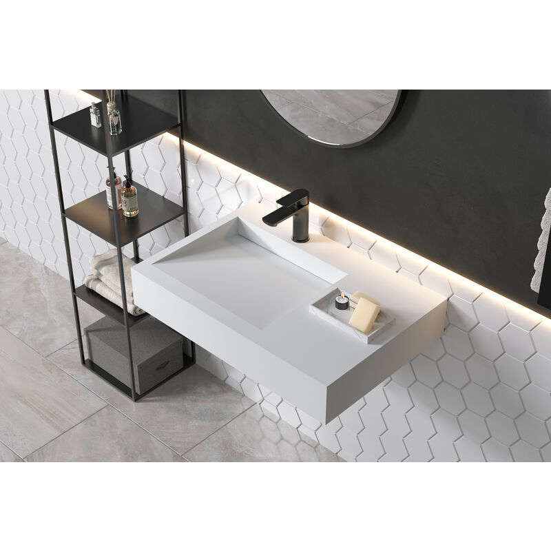 Lavabo suspendido PB2014 - 74 x 50 x 13 cm en resina mineral Solid Stone