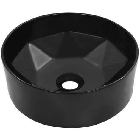 Lavabo lave-mains vasque à poser monter salle de bain intérieur salle d'eau cabine de toilette maison 36 x 14 cm céramique noir